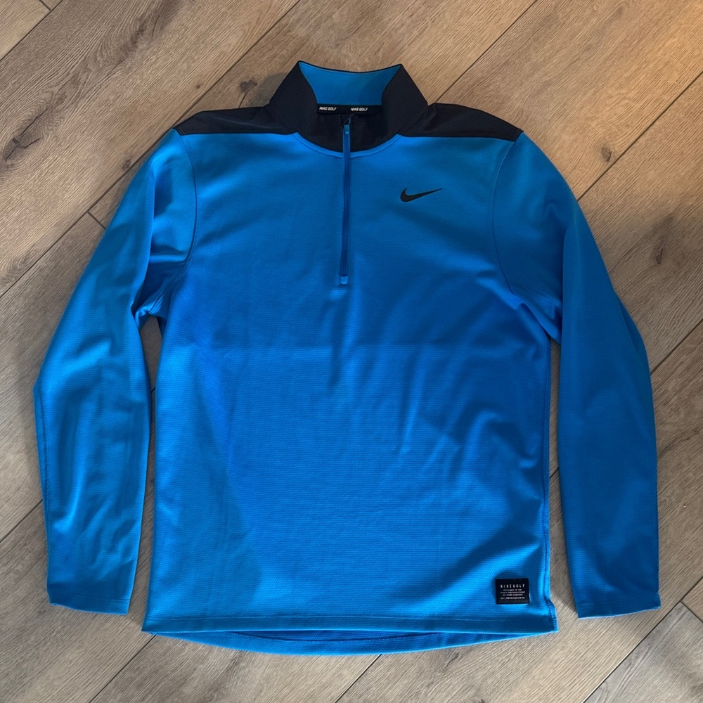 Nike Men's Blue and Black Quarter-Zip Jacket Golf Sweater